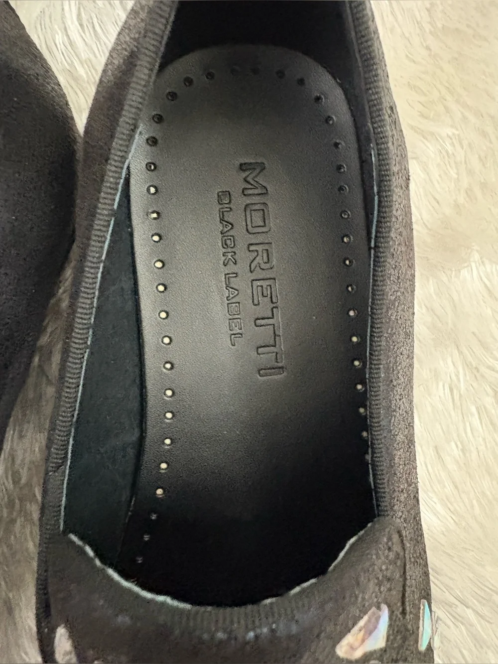 Moretti Black Label loafers featuring black studded iridescent accents size 9.5